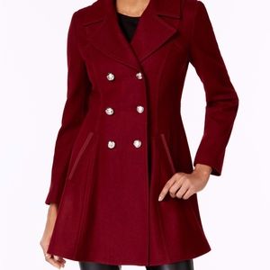 Double-Breasted Skirted Peacoat, Size Small